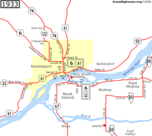 Historic Route 6 Davenport map 1933