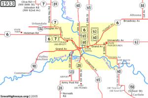 Historic Route 6 Des Moines map 1933